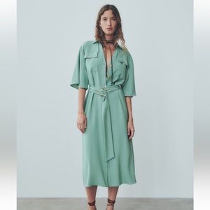 ZARA Gold Button Shirtdress Color-Sea Green Size-XL NWT